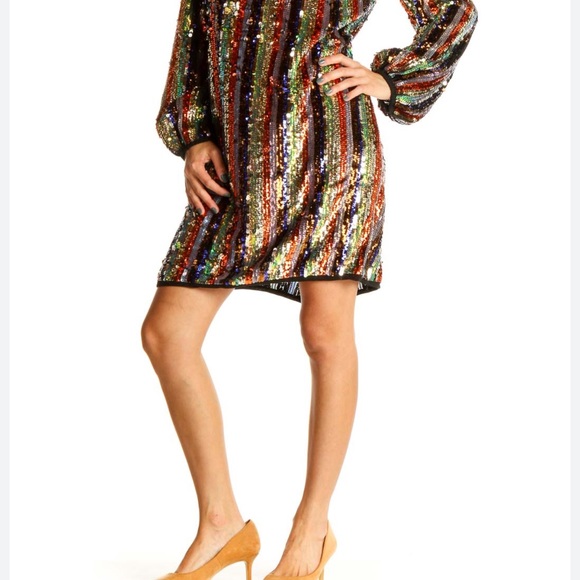 NWT EVA MENDES MULTICOLOR SEQUINED Long SLEEVE DRESS size Medium backless NY CO - Picture 14 of 15